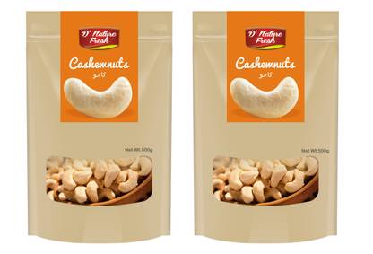 D NATURE FRESH RAW CASHEWS ,1KG (500g x 2) Cashews