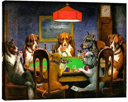 Paper Plane Design Dogs Playing Poker by Cassius Marcellus Coolidge Canvas 12 inch x 16 inch Painting