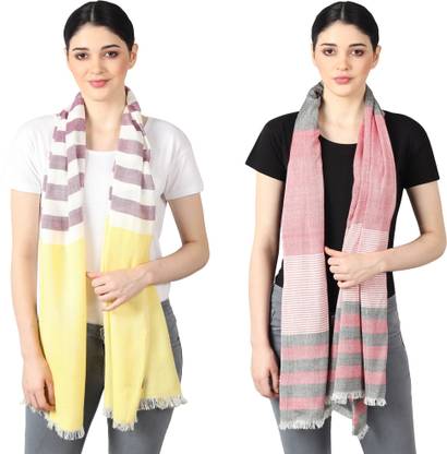 FLYER Woven, Striped, Self Design, Solid Viscose, Cotton Viscose Blend Women Stole, Scarf, Fancy Scarf