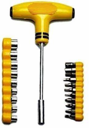 DARSHANAM WORLD 24 pcs T Shape Screwdriver Set Batch Head Ratchet Pawl Socket Spanner Hand Tools Ratchet Screwdriver Set Screwdriver Bit Set