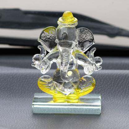 GORANSHI HANDICRAFTS Crystal Two face Ganesha Statue for Home Temple Decoration I Ganesh Idol for car Dashboard I Ganesha Statue I Ganesh ji murti I Ganesh Idol I Ganesh chaturthi Decoration (Yellow) Decorative Showpiece  -  8.5 cm