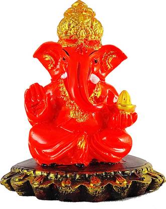 ClassiGiftz Ganesha Kesari Car Dashboard Idol Golden Painted Decorative Spiritual Handicraft Marble Statue 1 Puja Vastu / Religious Murti Pooja Gift Item / Temple / Home Decor Decorative Showpiece Decorative Showpiece  -  7.5 cm