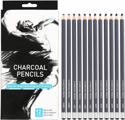 PEACORA 12Pcs Soft Medium Hard Charcoal Pencil Drawing Set for Drawing,Sketching,Shading