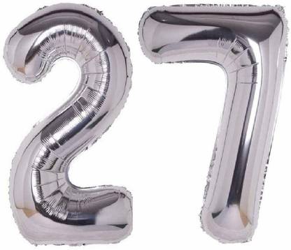 ACOME Solid 16” No.27 Silver Foil Balloon for 27th Year Birthday Decoration Items for Boys Or Girls / Anniversary Decorations Pack of 2 Balloon