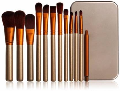 Anytime shops Premium Quality Makeup Brushes Set Basic Multi-Functional Soft Wool Fiber Hair Gold Wooden Handle Cosmetic Make up Brush Tool