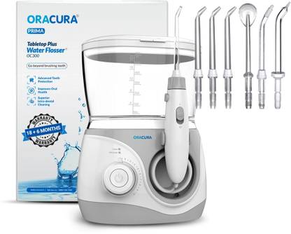 ORACURA Tabletop Plus Water Flosser OC300 | Two modes Clean & Massage | 10 Setting Water Pressure | 6 Tips & 600 ml Tank | Non Rechargeable | Teeth Cleaner for Personal Braces Care Teeth Cleaning and Perfect for Family