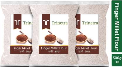 Trinetra Best Quality Finger Millet Flour / Ragi Atta 500g Pack of 3