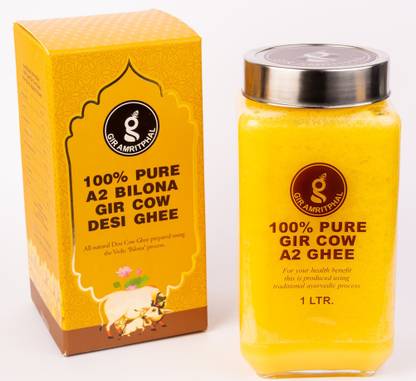 GIR AMRITPHAL 100% Pure Gir Cow A2 Bilona Ghee 1000 ml Glass Bottle