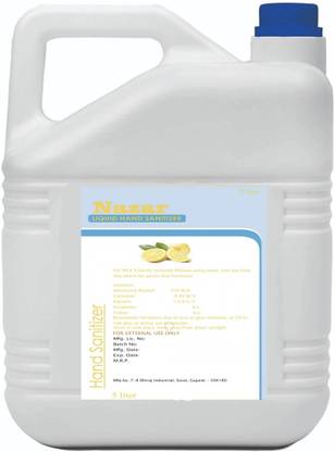 Nazar 5 LITRE LEMON LIQUID BASED HAND SANITIZER, WITH 71% ALCOHOL WITH NATURAL LEMON, FLAVOR , IT KILLS 99% OF GEMS WITHE REFRESHMENT FRESHNESS Hand Rub Bottle + Refill