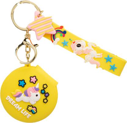 The Chaabi Shop Compact Mirror Keychain, Unicorn, Yellow Key Chain