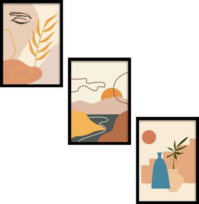 Painting Mantra BOHO Line Art Prints - SUN SET (A4 - Set of 3) Digital Reprint 12.7 inch x 31 inch Painting
