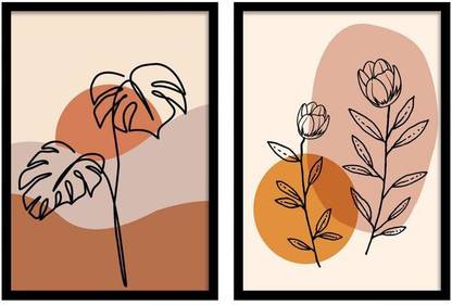 Painting Mantra BOHO botanical line art framed wall art print set of 2 Digital Reprint 17.5 inch x 26.5 inch Painting