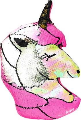 limitless products Unicorn Shaped Reversable Sequin Soft Sequin Cushion/Pillow/Stuff Toy/ Unicorn Cushion/ Unicorn Pillow/Unicorn Soft Cushion Head Rest , Birthday Gift for Girls Kids (Pink)  - 280 mm