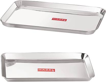 HAZEL Stainless Steel Serving Tray Rectangle Plate Plater Set of 2, Small and Large, Silver Tray