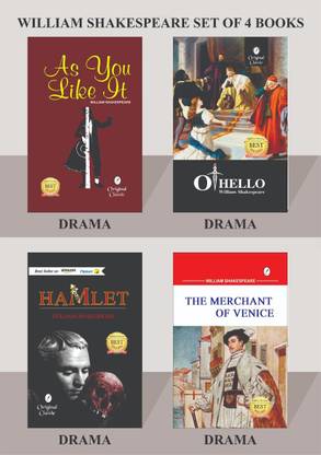 William Shakespeare Set Of 4 Books - As You Like It By William Shakespeare , Othello By William Shakespeare, Hamlet By William Shakespeare & The Merchant Of Venice By William Shakespeare ( Original Black Classics )