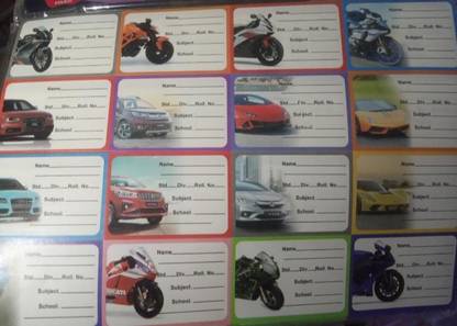 Super Easy 7.11 cm Vehicle Mixed Design Name Slip Note Books Stickers School Labels for Kids (Pack of 80 Stickers) Self Adhesive Sticker