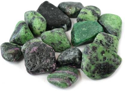 CRYSTU Natural Black Spotted Green Zoisite Tumble Stone. Charged By Reiki Grandmaster & Vastu Expert(25-50 GM Approx) Polished Asymmetrical Crystal Stone