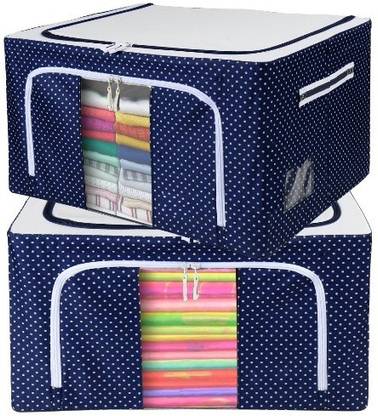 Innovegic Cloth Organizer Fabric Foldable Box Steel Frame Collapsible Wardrobe Storage Organizer Bag for Blanket Quilt Clothes Kids Dress Garment Shirt Saree - 100L Storage Box