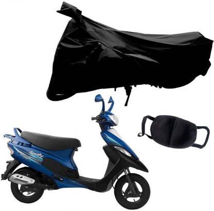Riderscart Two Wheeler Cover with Pollution Mask for Tvs Scooty Pep Plus (Black ) Combo