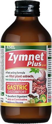 AIMIL Zymnet Plus Syrup for Digestive Health & Acidity | Relieves Gastric Discomforts | Abdominal Pains & Nausea (Pack of 1)