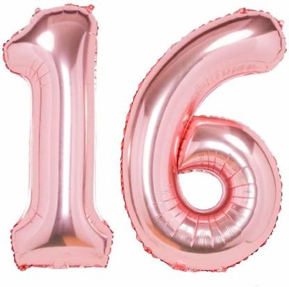 FANEX Solid 16” No.16 Rose Gold Foil Balloon for 16th Year Birthday Decoration Items for Boys Or Girls / Anniversary Decorations Pack of 2 Balloon