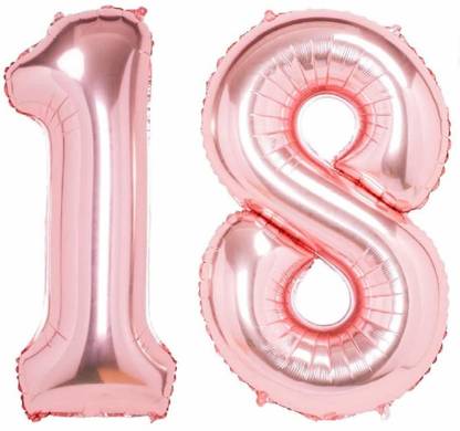 ACOME Solid 16” No.18 Rose Gold Foil Balloon for 18th Year Birthday Decoration Items for Boys Or Girls / Anniversary Decorations Pack of 2 Balloon