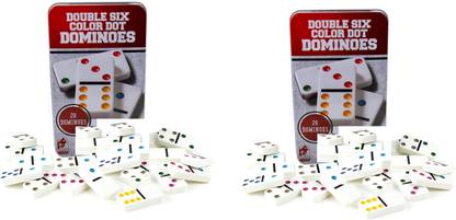 MINTLEAF Domino Dot Dominoes Block Double 6 Color Game Set - White Dominoes 56 Piece Set Toy in Case Strategy Board Games