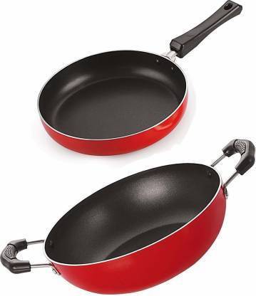 goodchef Good Chef Cookware Set (Kadai, and Fry Pan Red) Non-Stick Coated Cookware Set
