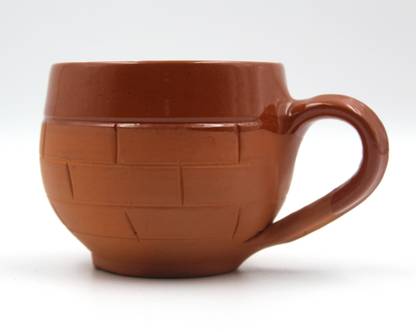 ESVAR Pack of 6 Terracotta Stonecraft Terracotta Clay Tea Cups - Set of 6, Earthen Brown, Brick design - 120 ml