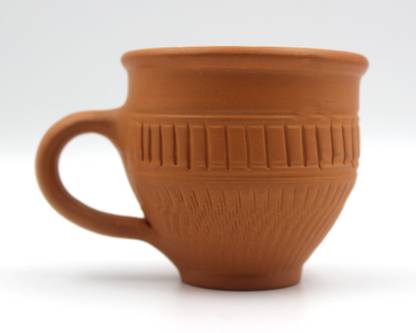 ESVAR Pack of 1 Terracotta Stonecraft Terracotta Clay Tea Cups - Set of 6, Earthen Brown, Round and oval mix design - 120 ml