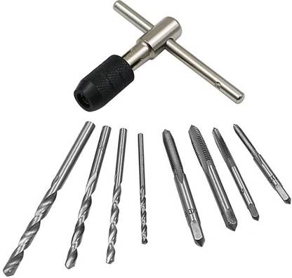 uptodatetools 9pcs Mini Hand Tap Thread Wire Tapping Threading Grinding Carving Tap Die Tool Set M4 M5 M6 M8 Drill 2.5mm 3.3mm 4.2mm 5.0mm