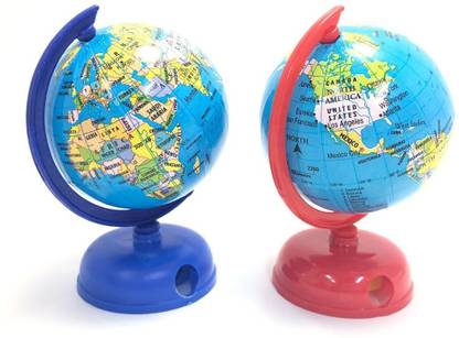 Mubco Small World Globe With Pencil Sharpener | 9 cm / Pack of 2 Globes . Desk & Table Top Political World Globe