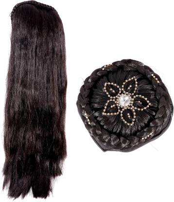 Shivarth Bun/ Wig Juda Choti With Stone Work for Women And Girls,  Extension 18-20 Inches (Black) Hair Extension