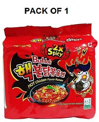 Samyang 2X Spicy Hot Chicken Flavor Ramen Fire Chicken (Buldak) Double Spicy, 5 X 140 gm (Pack Of 1) (Combo) (Imported) Instant Noodles Non-vegetarian
