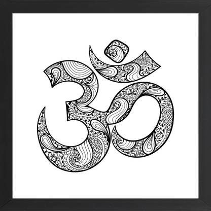 FRIZZY ARTS om namah shivay | Hand drawn Ohm symbol | indian Diwali spiritual sign Om with high details isolated on white background | illustration in zentangle style | Vector monochrome sketch Digital Reprint 13 inch x 13 inch Painting