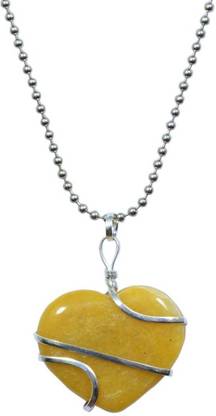 Takshila Gems Natural Yellow Aventurine Pendant for Men and Women in wire Wrap with Chain 13 Grams (Heart Shape Yellow Aventurine Locket) Stone Pendant