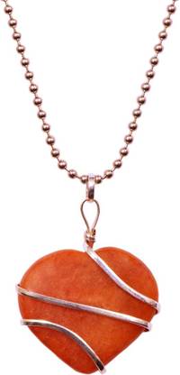 Takshila Gems Natural Red Carnelian Pendant for Men and Women in wire Wrap with Chain 13 Grams (Heart Shape Carnelian Locket) Carnelian Stone Pendant