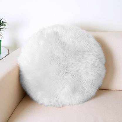 Cyuteenuts Microfibre Cushion Pack of 1 Solid White fur cushion