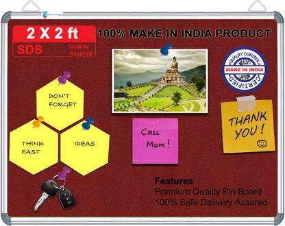 sunway Display Systems 2X2 ft. Red Notice Board/Pin Board/Bulletin Board/Soft Board for Home, School, and Office Cork Cork Bulletin Board Cork Bulletin Board