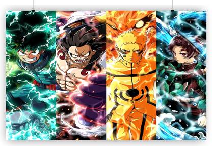 Luffy Tanjirou Naruto Lzuku for wall decoration Paper Print