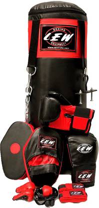 LEW Punching Bag 9 Piece Boxing Set Filled with Heavy Bag Gloves Ceiling Hook Chains Hanging Bag
