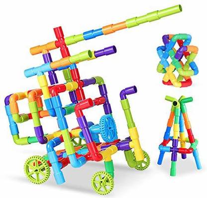 Hasper Tex Made in India Multi Coloured Educational Play and Learn Plastic Building Block Set Pipes Puzzle Set - Blocks for Kids ( 85 Pieces ) - Blocks Toys and Games for Kids