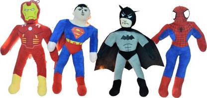 Diamond Toys Combo of Superheroes- Ironman Superman batman & spiderman Soft Toys for Kids  - 25 cm