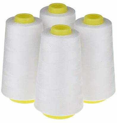 PMW 4 Pack of 10000 Mtr (Each) White Serger Cone Thread All Purpose Sewing Thread Polyester Spools Overlock (Serger,Over Lock, Merrow, Single Needle) Tailor Chalk