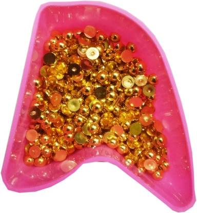 RUHAILA GOLDEN HALF CUT SHAPE 8 MM SIZE PLASTIC BEADS FOR ART & CRAFT AND JWELLERY & EMBRIODERY WORK TOTAL 300 PCS