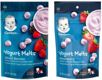 GERBER Yogurt Melts for Crawler Combo (Pack of 2) - Mixed Berries & Strawberry Baby Snacks 300 g