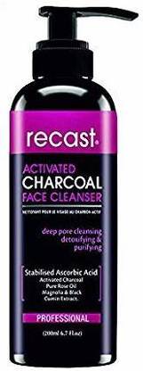 recast Activated Charcoal Face Cleanser - Detoxifying, Deep Cleansing, Purifying, Brightening and Refreshing formula enriched with Vitamin C, Activated Charcoal, Pure rose and Cumin extract - 200ml Face Wash