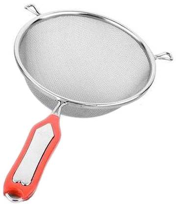Mohprit Steel strainer juice and soup Liquid Filter Standard strainer stainless with handle silver chani bowl Multi Purpose straigner for rice & vegetables big size (Set of 1 stainless) Tea Strainer