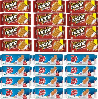 BRITANNIA Tiger glucose biscuits and milk bikis combo pack (1200 gm) Plain Biscuit