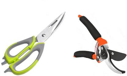 Birudmart Set of 2 Garden Shears Sharp Cutter Pruners Scissor Flower Cutter and Multipurpose Stainless Steel Scissor Knife/Cutter/Peeler Garden Tool Kit